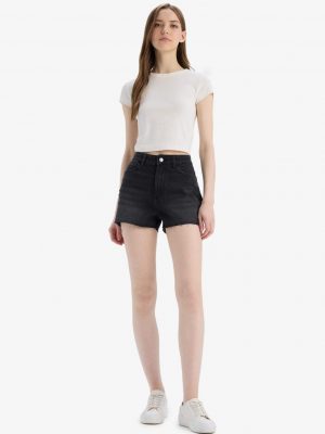 Denim Normal Waist Short Leg Shorts - Black