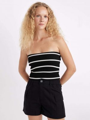 Regular Fit Poplin Normal Waist Short Leg Shorts - Black