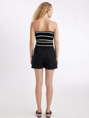 Regular Fit Poplin Normal Waist Short Leg Shorts - Black