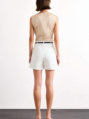 Satin High Waist Short Leg Shorts - White