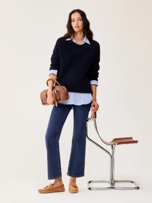 Azure Contrast-Stitch Mini-Flare Jeans