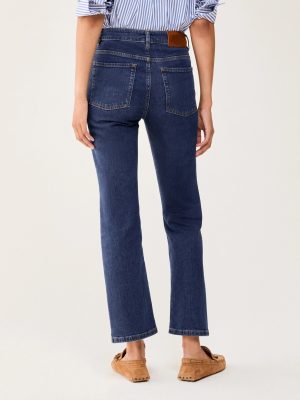 Azure Contrast-Stitch Mini-Flare Jeans