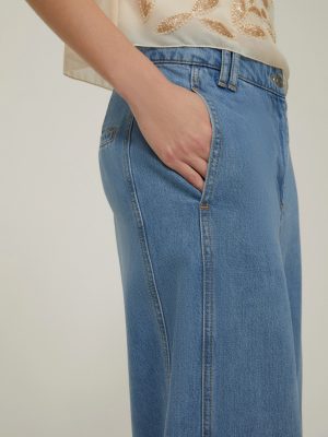 Indigo Side-Stripe Wide-Leg Jeans