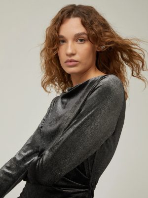 Laminated Azure Chenille Draped Dress