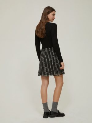 Midnight Rib-Knit & Crepon Mixed-Media Dress