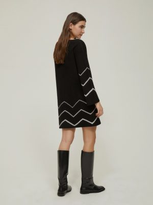 Inlay-Knit Pure Boiled Wool Dress