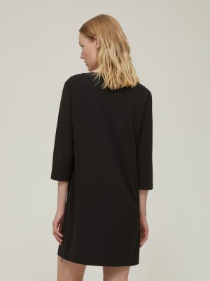 Midnight Crepe Boat-Neck Slit Dress
