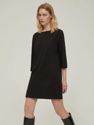 Midnight Crepe Boat-Neck Slit Dress