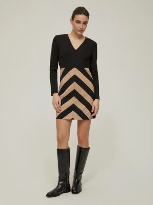 Midnight Milano-Knit V-Neck Flare Dress