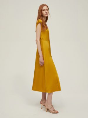 Ivory Godet-Panel Recycled Satin Dress