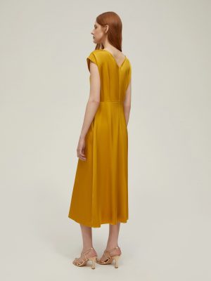 Ivory Godet-Panel Recycled Satin Dress