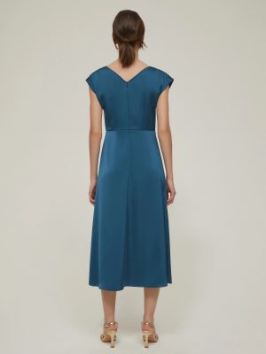 Azure Godet-Panel Recycled Satin Dress