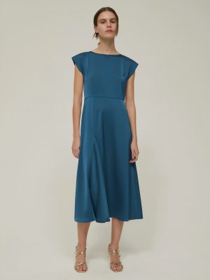 Azure Godet-Panel Recycled Satin Dress