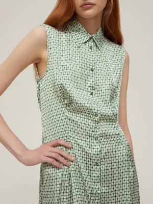 Elysian Garden Reverse-Pleat Satin Dress