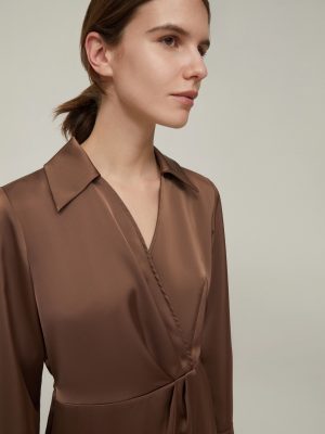 Midnight Satin False-Wrap Bejewelled Dress