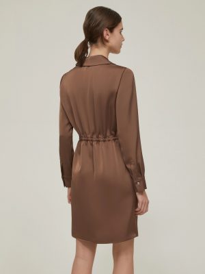 Midnight Satin False-Wrap Bejewelled Dress