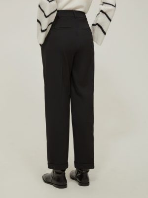 Midnight Onyx Wool Twill Tapered Trousers
