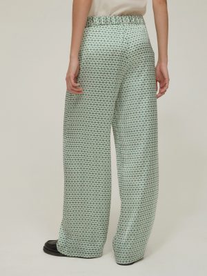 Azure Botanical Printed Satin Wide-Leg Trousers