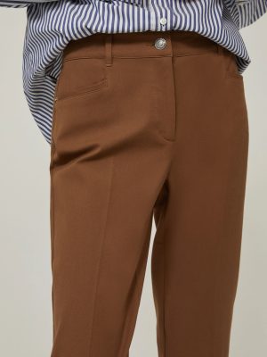 Chestnut Denim-Effect Wide-Leg Trousers