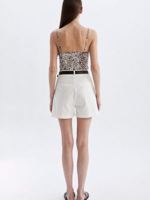 Ecru Artisanal High-Waist Tailored Shorts