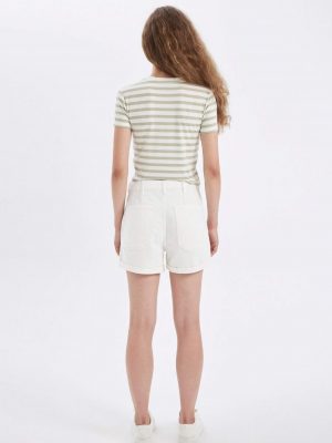 Pristine Ivory Fold-Ankle Denim Shorts