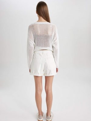 Pristine Ivory Folded Denim Shorts