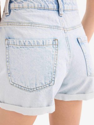 Azure Mist High-Waist Denim Shorts