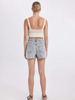 Slate Shadow Cut-Toe Denim Shorts