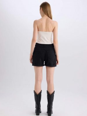 Midnight Onyx High-Waist Denim Shorts