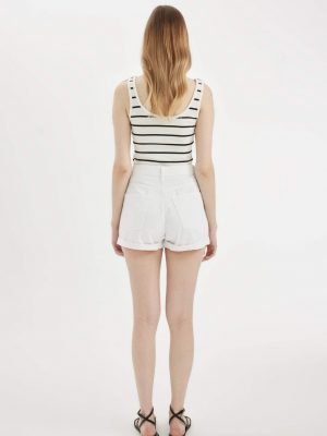 Pristine Ivory Folded Denim Shorts