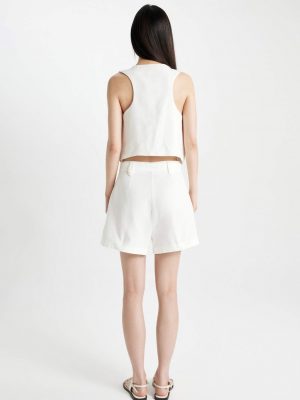 Pristine Ivory Linen-Blend Crop Shorts
