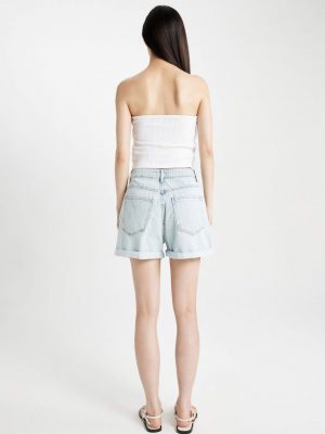 Sky Mist Folded-Hem Denim Shorts