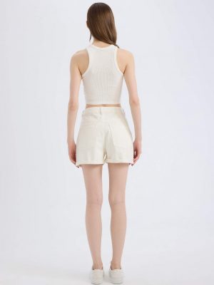 Pristine Ivory Folded-Hem Denim Shorts
