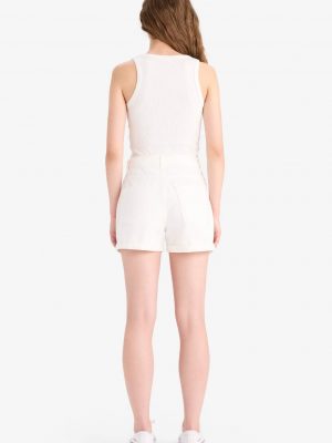 Pristine Ivory Folded-Leg Denim Shorts
