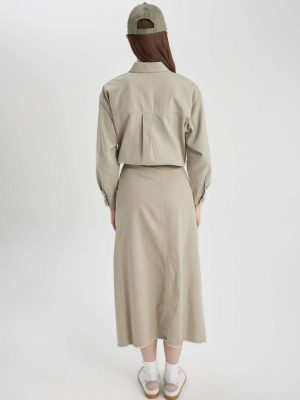 Desert Sand A-Line Gabardine Maxi Skirt