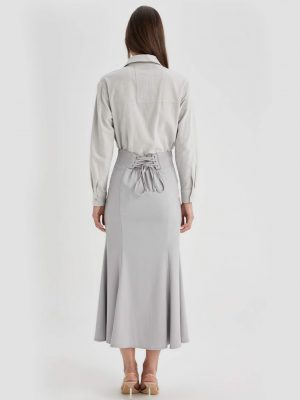 Slate Grey Architectural Pencil Maxi Skirt