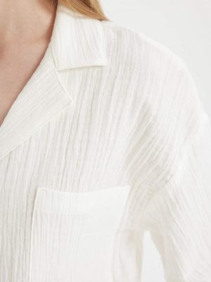 Pristine Ivory Polo Neck Muslin Shirt