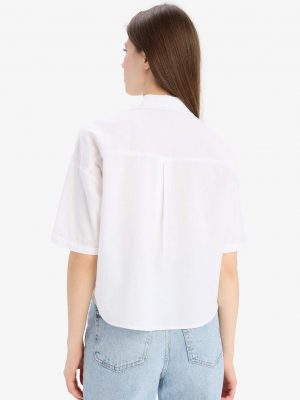 Pristine Ivory Boxy Linen-Blend Shirt
