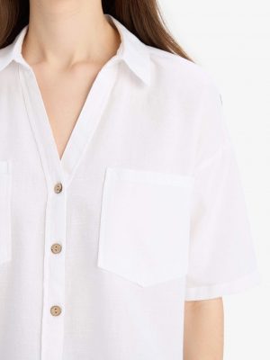 Pristine Ivory Boxy Linen-Blend Shirt