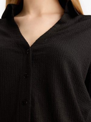 Midnight Onyx Collared Crepe Shirt