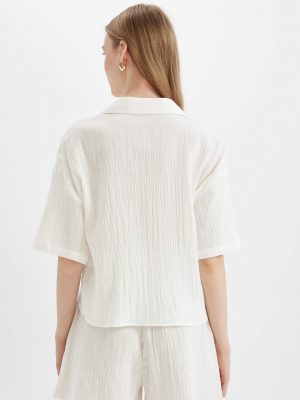Pristine Ivory Polo Neck Muslin Shirt