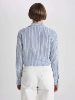 Midnight Navy Linen-Blend Crop Shirt